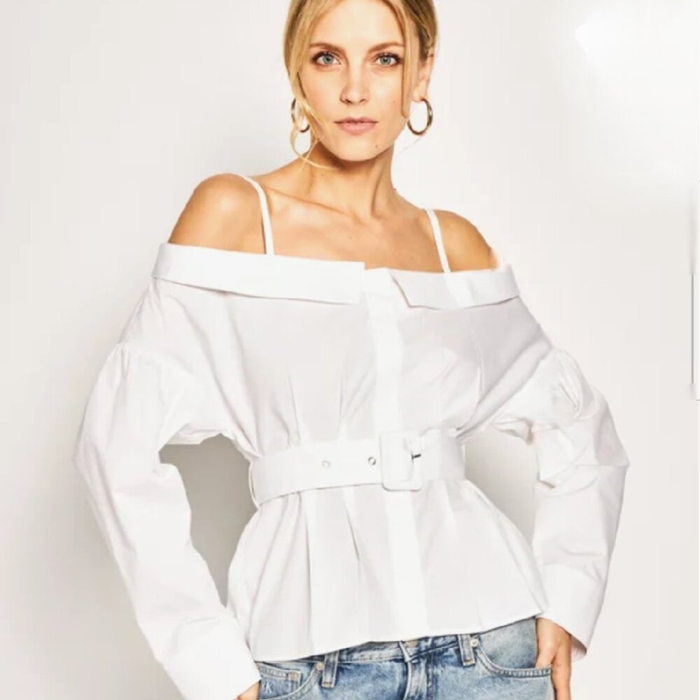 Guess  for Jennifer Lopez  Joy white belted button up top NWT Size Medium